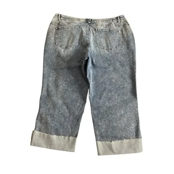 Democracy AB NEW jeans cropped cuffed elastic waist high-rise blue stretchy - Picture 2 of 8